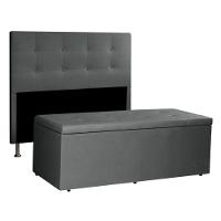 Kit Cabeceira E Calçadeira Baú Solteiro 0,90m Berlim Suede Cinza - Pallazio - 1