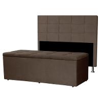 Kit Cabeceira E Calçadeira Baú Solteiro 0,90m Roma Suede Marrom - Pallazio - 1