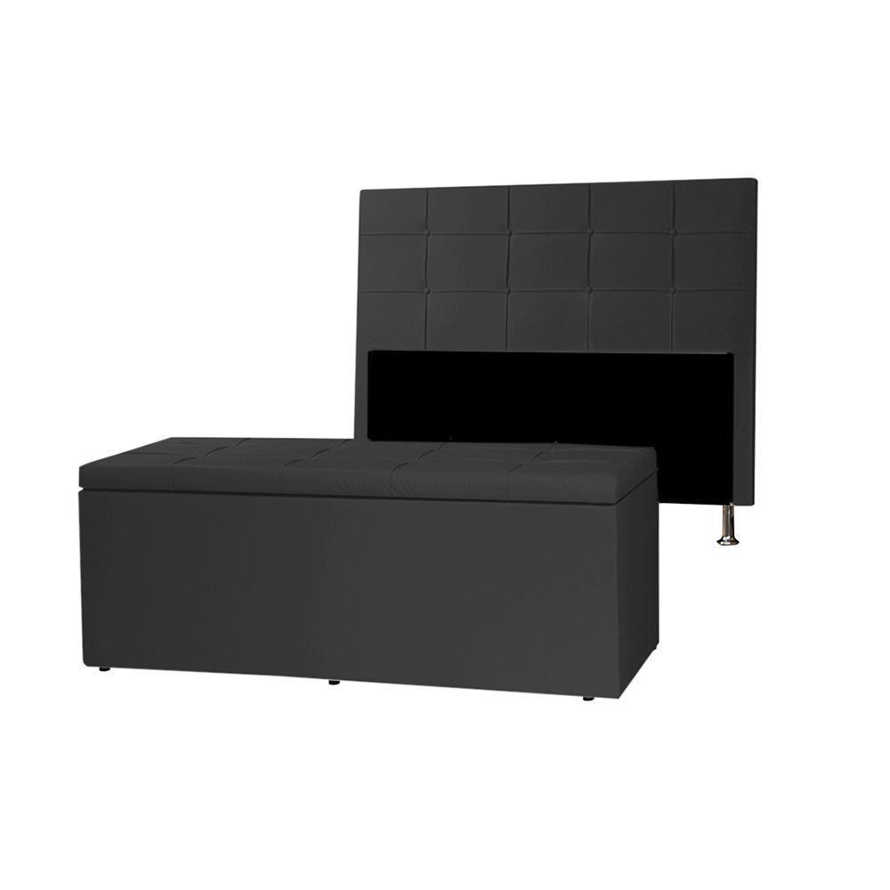Kit Cabeceira E Calçadeira Baú Casal 1,40m Roma Corano Preto - Pallazio - 1