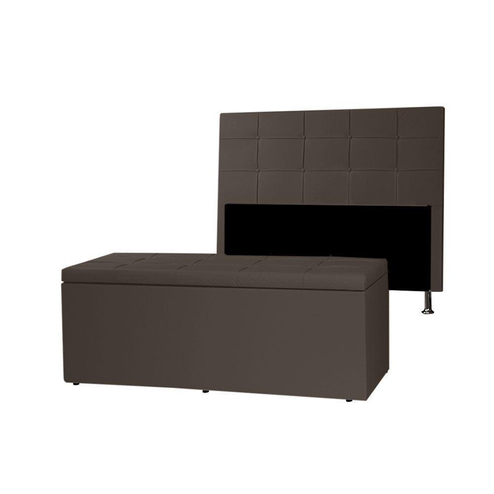 Kit Cabeceira E Calçadeira Baú Queen 1,60m Roma Corano Marrom - Pallazio - 1