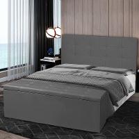 Kit Cabeceira E Calçadeira Baú Casal 1,40m Berlim Suede Cinza - Pallazio - 7