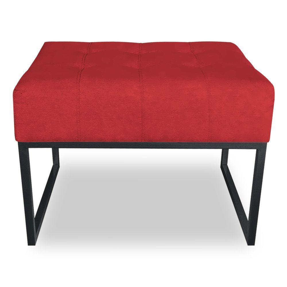 Puff Lisa Suede Base Metálica Industrial Preto - Pallazio Cor Vermelho - 5