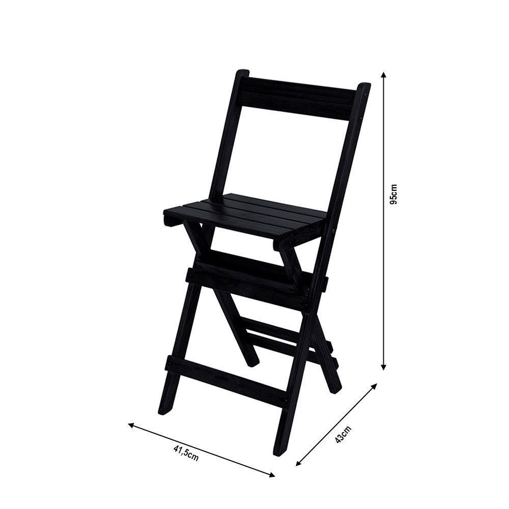 Conjunto Mesa Bistrô Bar Dobrável Com 4 Cadeiras Em Madeira Maciça - Preto - Preto - 3