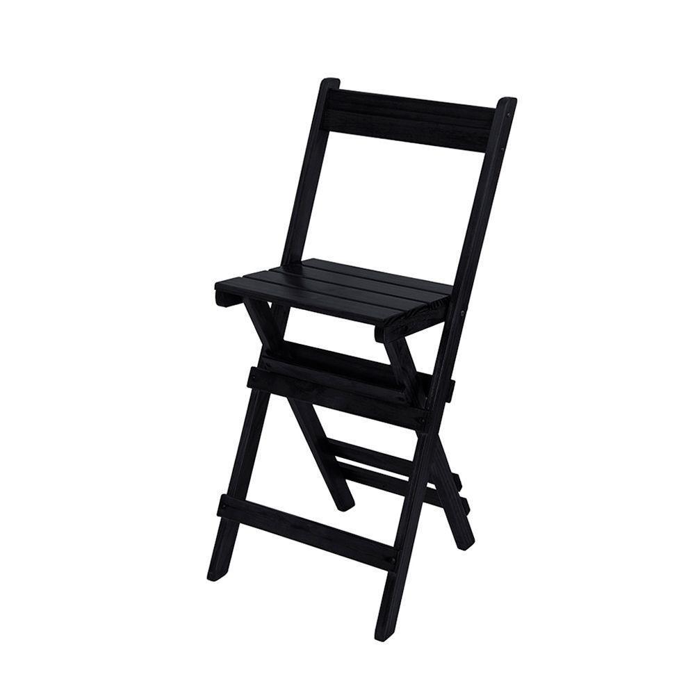 Conjunto Mesa Bistrô Bar Dobrável Com 4 Cadeiras Em Madeira Maciça - Preto - Preto - 4