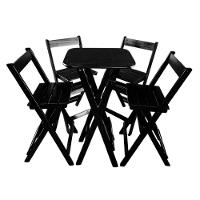 Conjunto Mesa Bistrô Bar Dobrável Com 4 Cadeiras Em Madeira Maciça - Preto - Preto - 1