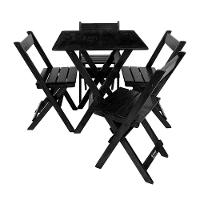 Conjunto Mesa Dobrável 70x70 Com 4 Cadeiras Em Madeira Maciça - Preto - Preto - 3