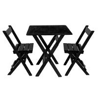 Conjunto Mesa Dobrável 60x60cm Com 2 Cadeiras Em Madeira Maciça - Preto - Preto - 1