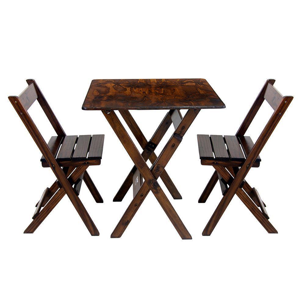 Conjunto Mesa Dobrável 60x60cm Com 2 Cadeiras Em Madeira Maciça - Imbuia - Marrom - 1