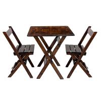 Conjunto Mesa Dobrável 60x60cm Com 2 Cadeiras Em Madeira Maciça - Imbuia - Marrom - 1