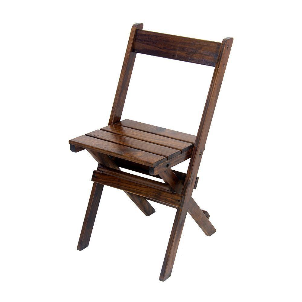 Conjunto Mesa Dobrável 70x70 Com 4 Cadeiras Em Madeira Maciça - Imbuia - Marrom - 4