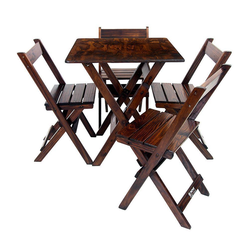 Conjunto Mesa Dobrável 70x70 Com 4 Cadeiras Em Madeira Maciça - Imbuia - Marrom - 6