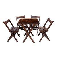 Conjunto Mesa Dobrável 70x70 Com 4 Cadeiras Em Madeira Maciça - Imbuia - Marrom - 1