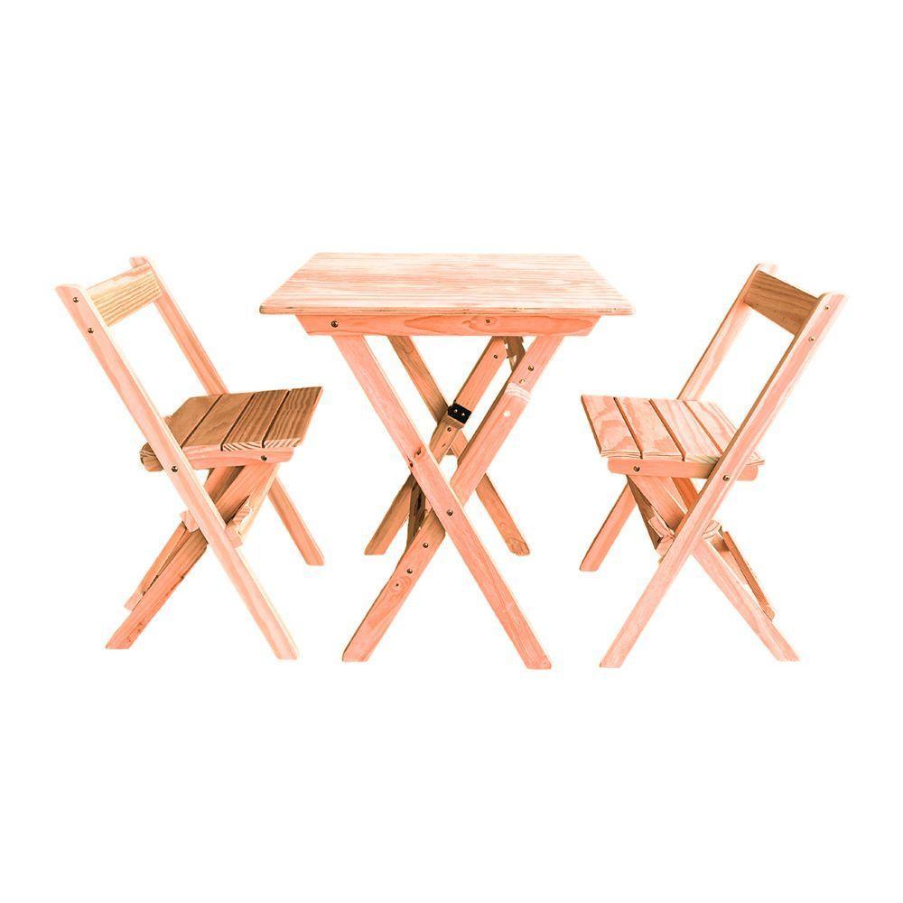 Conjunto Mesa Dobrável 60x60cm Com 2 Cadeiras Em Madeira Maciça - Cru - Bege - 1