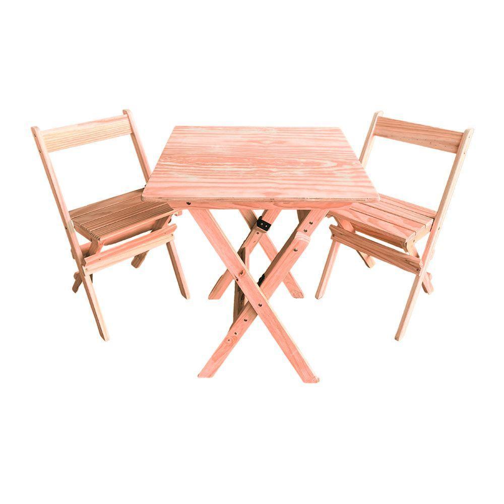 Conjunto Mesa Dobrável 60x60cm Com 2 Cadeiras Em Madeira Maciça - Cru - Bege - 6