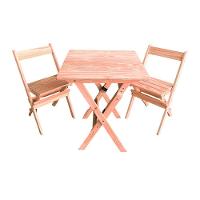 Conjunto Mesa Dobrável 60x60cm Com 2 Cadeiras Em Madeira Maciça - Cru - Bege - 6