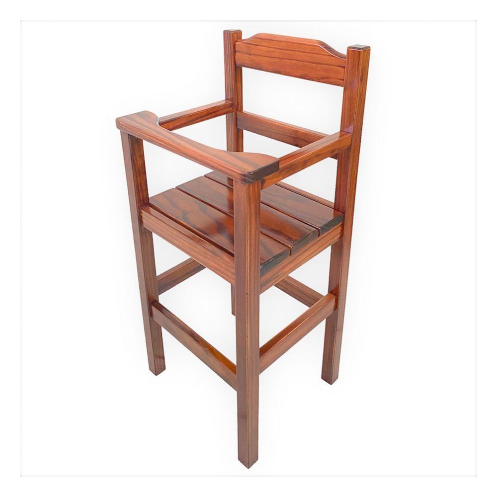 Cadeira Papinha Para Bebê Com Trava Fixa Em Madeira Maciça - Imbuia - Marrom - 1