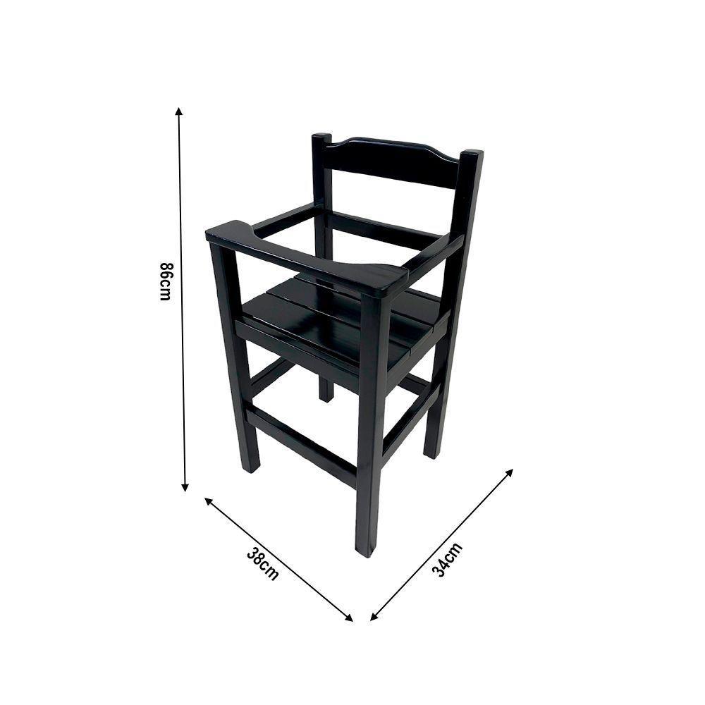 Cadeira Papinha Para Bebê Com Trava Fixa Em Madeira Maciça - Preto - Preto - 2