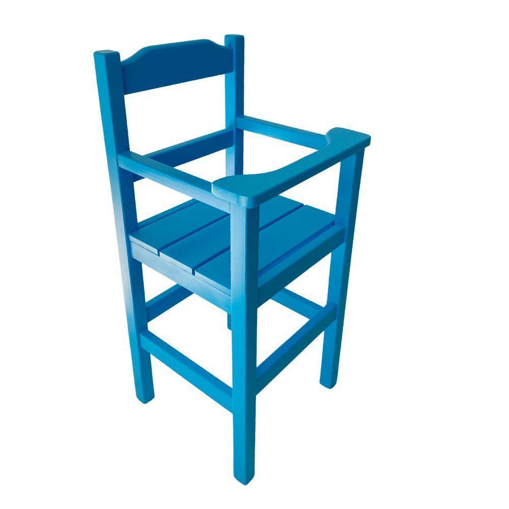 Cadeira Papinha Para Bebê Com Trava Fixa Em Madeira Maciça - Azul - Azul - 1