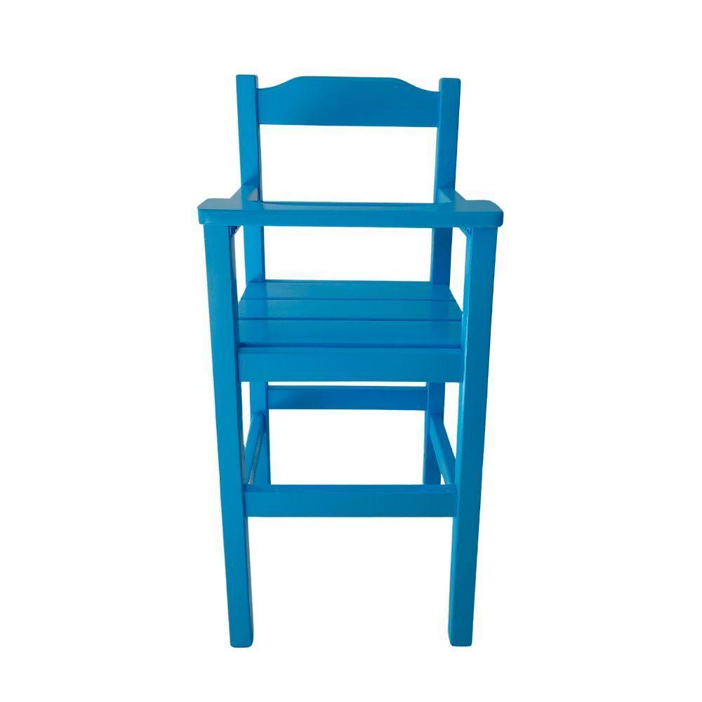 Cadeira Papinha Para Bebê Com Trava Fixa Em Madeira Maciça - Azul - Azul - 3