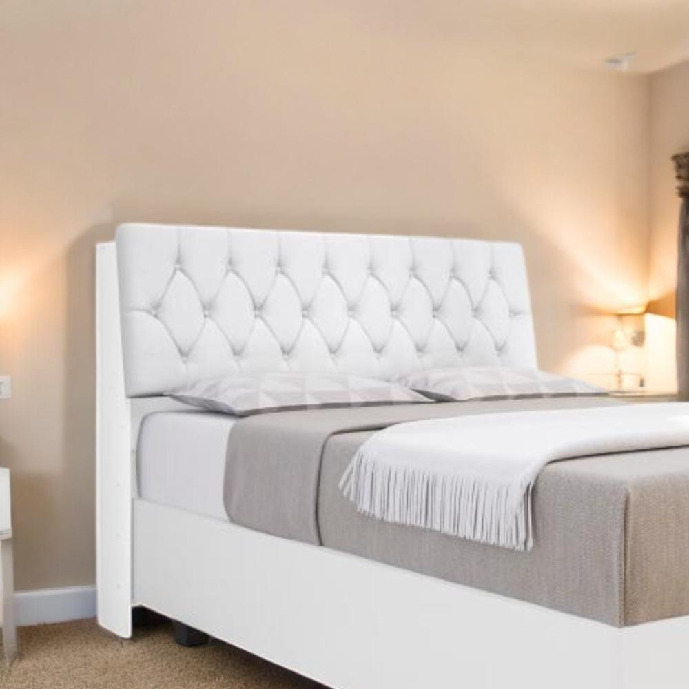 Cabeceira Estofada ísis Casal Branca Com Capitonê Branco - 2