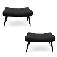 Kit 02 Puffs Sher Suede Preto Pés Palito De Ferro - D'Rossi - 1