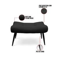 Kit 02 Puffs Sher Suede Preto Pés Palito De Ferro - D'Rossi - 2