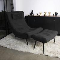 Kit 02 Puffs Sher Suede Preto Pés Palito De Ferro - D'Rossi - 5