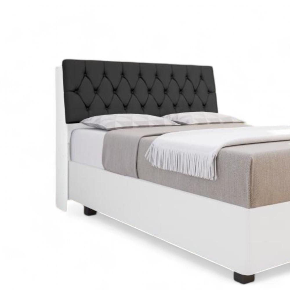 Cabeceira Estofada ísis Solteiro Branca Com Capitonê Preto - 1