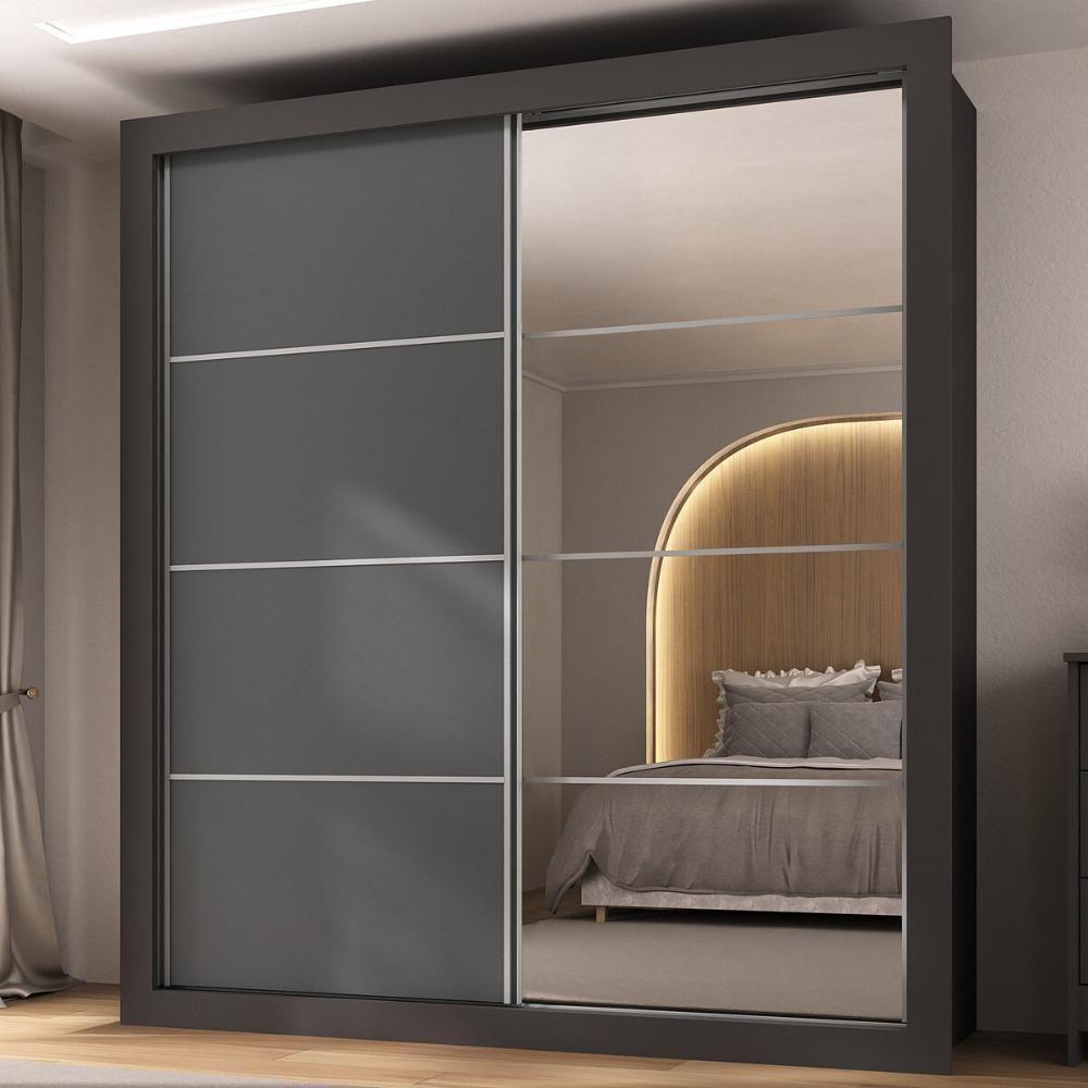 Guarda-roupas Casal Com Espelho 2 Portas De Correr 4 Gavetas Chicago Multimóveis Mp4316 Grafite Grafite - 1