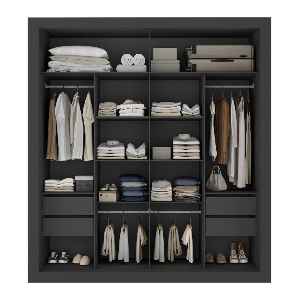 Guarda-roupas Casal Com Espelho 2 Portas De Correr 4 Gavetas Chicago Multimóveis Mp4316 Grafite Grafite - 4