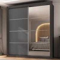 Guarda-roupas Casal Com Espelho 2 Portas De Correr 4 Gavetas Chicago Multimóveis Mp4316 Grafite Grafite - 1