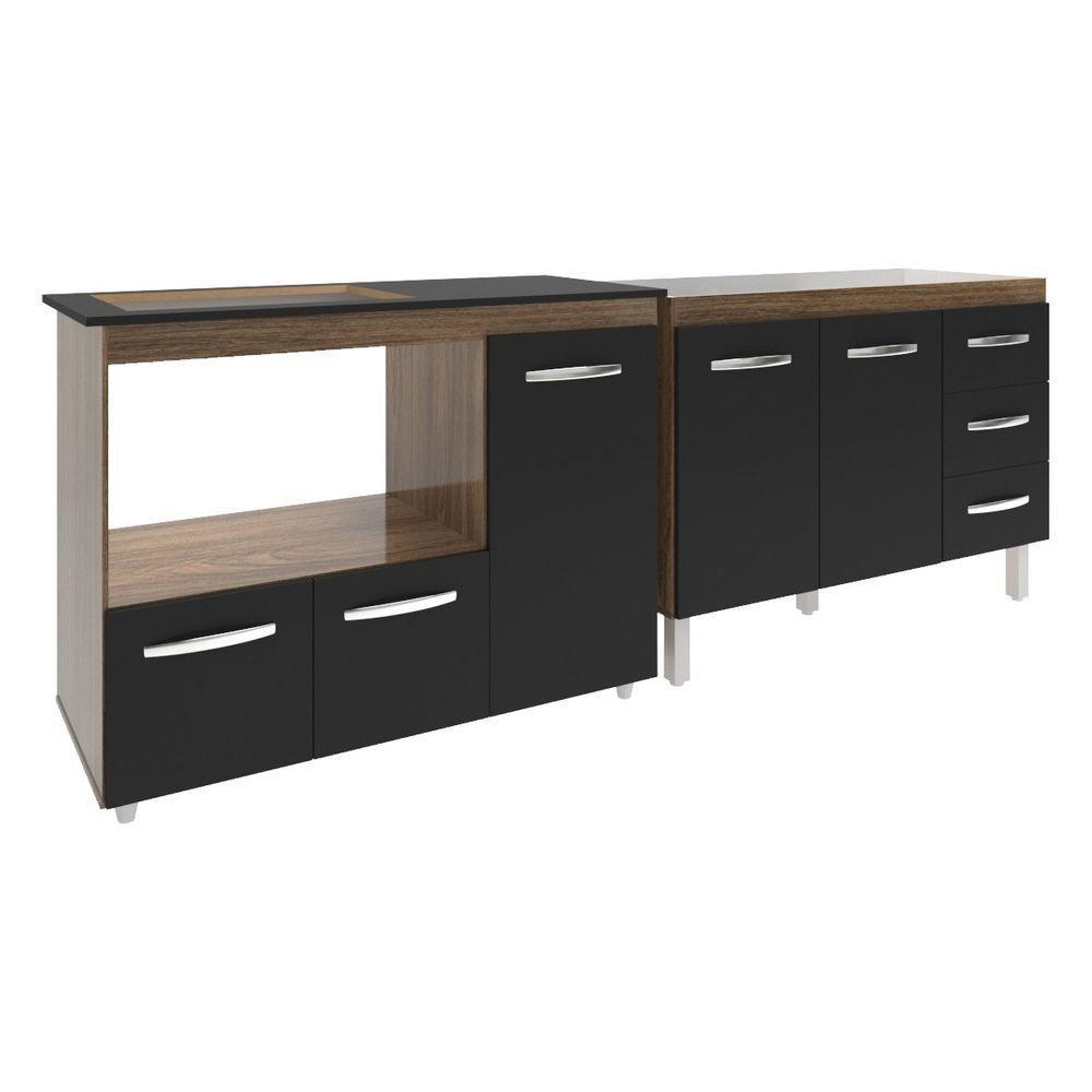 Armário Cozinha Balcão Gabinete De Pia 120 Cm Bruna E Balcão Alana Para Fogão Cooktop 4 Bocas E Forno Savana Preto - 3
