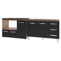 Armário Cozinha Balcão Gabinete De Pia 120 Cm Bruna E Balcão Alana Para Fogão Cooktop 4 Bocas E Forno Savana Preto - 1