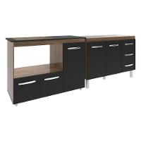 Armário Cozinha Balcão Gabinete De Pia 120 Cm Bruna E Balcão Alana Para Fogão Cooktop 4 Bocas E Forno Savana Preto - 3