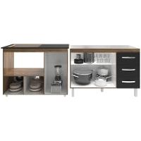 Armário Cozinha Balcão Gabinete De Pia 120 Cm Bruna E Balcão Alana Para Fogão Cooktop 4 Bocas E Forno Savana Preto