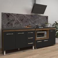 Armário Cozinha Balcão Gabinete De Pia 120 Cm Bruna E Balcão Alana Para Fogão Cooktop 4 Bocas E Forno Savana Preto - 6