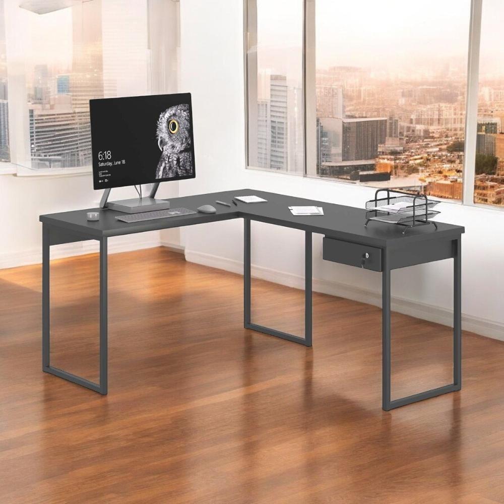 Mesa Home Office Escrivaninha L Industriale Preta Com Gaveteiro - 2