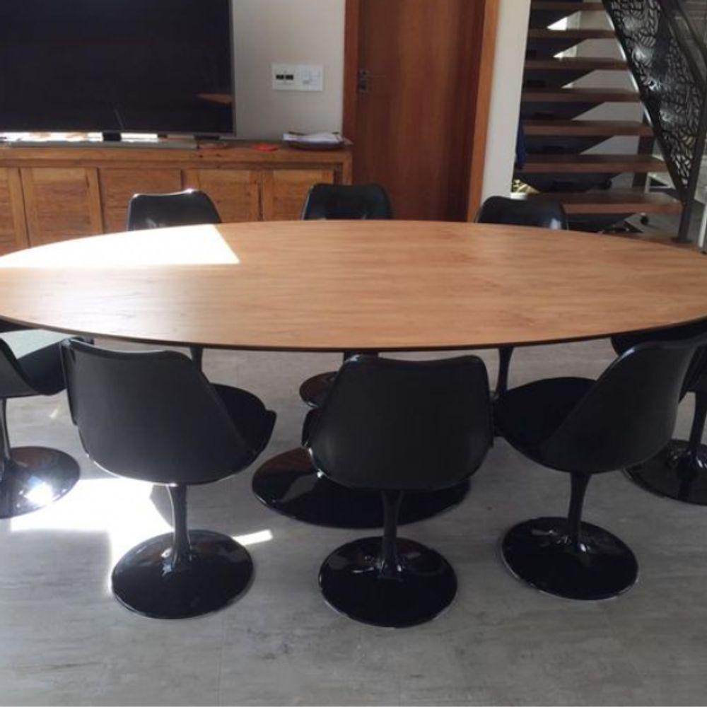 Mesa De Jantar Tulipa Saarinen Oval 180x100 Cm Tampo Freijó Cores Preto - 2