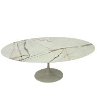 Mesa De Jantar Saarinen Oval 244x137 Cm Calacata Marmorizada Gelo Branco - 1