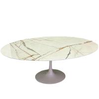 Mesa De Jantar Saarinen Oval 180x100 Cm Calacata Marmorizada Gelo Branco - 3