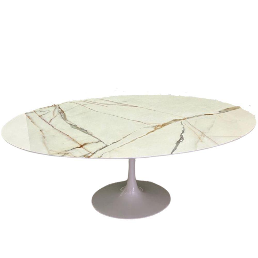 Mesa De Jantar Saarinen Oval 137x90 Cm Mdf Calacata Marmorizada Gelo Branco - 3