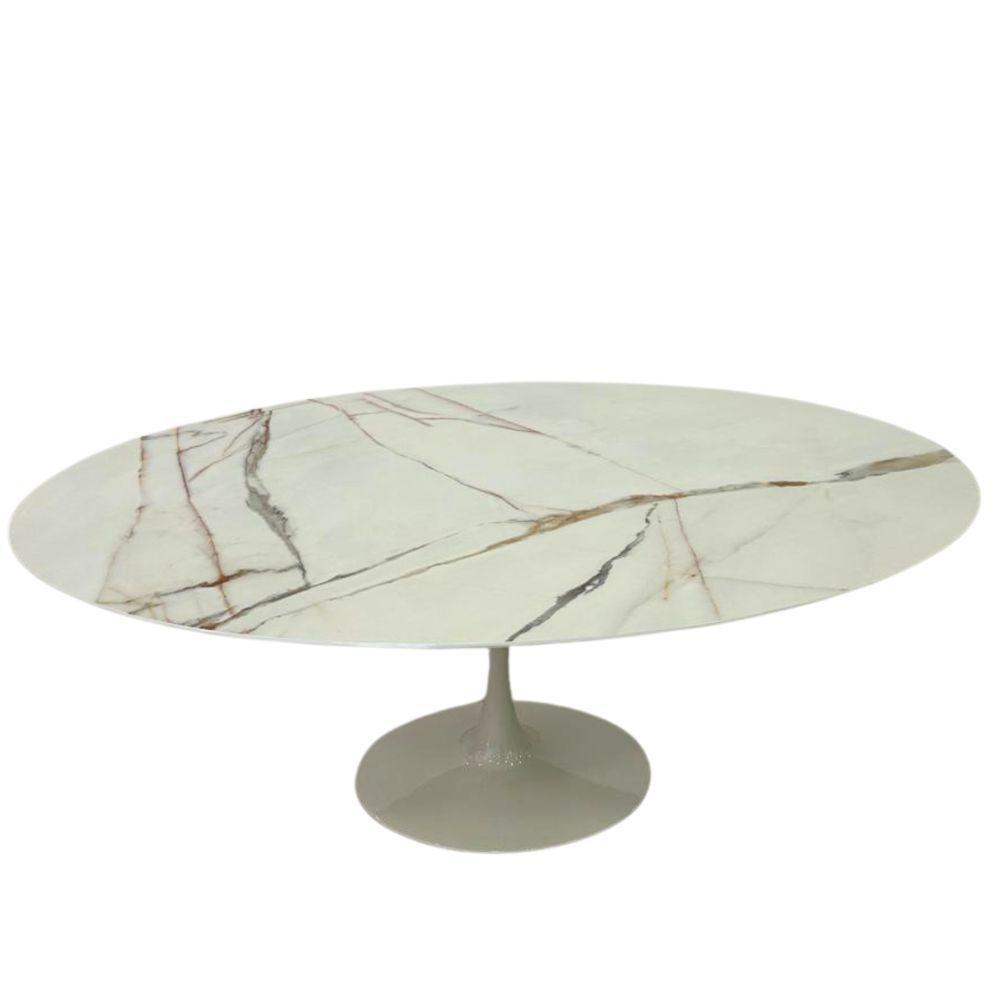 Mesa De Jantar Saarinen Oval 137x90 Cm Mdf Calacata Marmorizada Gelo Branco - 5