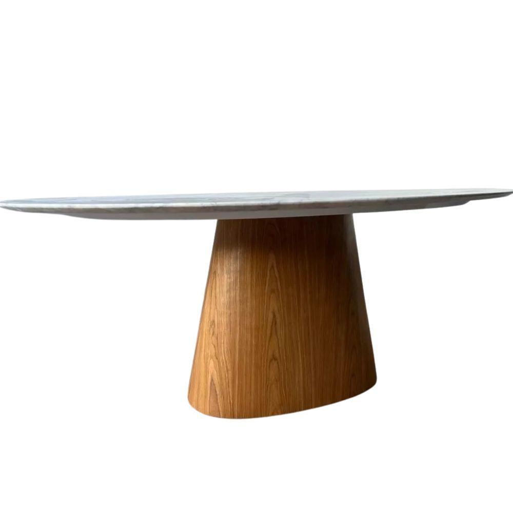 Mesa De Jantar Cone Oval 137x90 Cm Mármore Branco Extra Base Freijó - 3