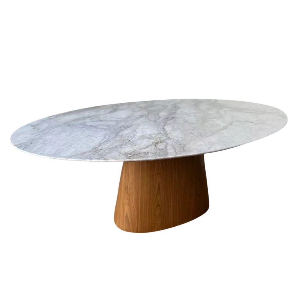 Mesa De Jantar Cone Oval 137x90 Cm Mármore Branco Extra Base Freijó - 4