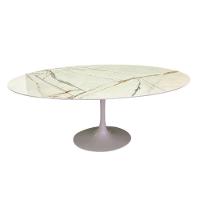 Mesa De Jantar Saarinen Oval 120x80cm Calacata Marmorizada Gelo Branco - 3