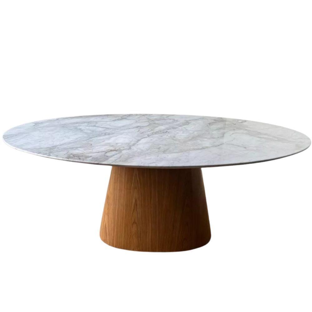 Mesa De Jantar Cone Oval 120x80 Cm Mármore Branco Extra Base Freijó - 1