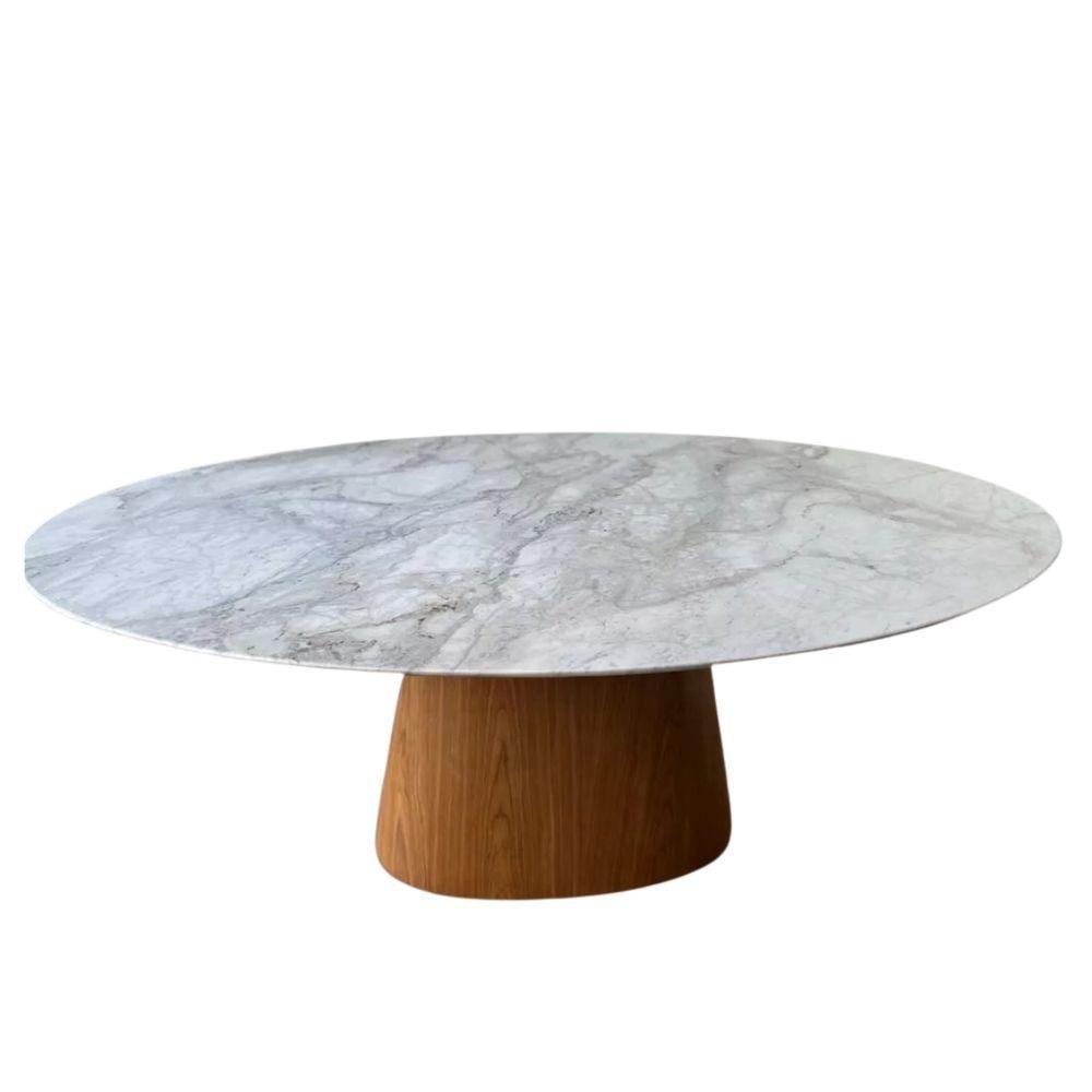 Mesa De Jantar Cone Oval 120x80 Cm Mármore Branco Extra Base Freijó - 5