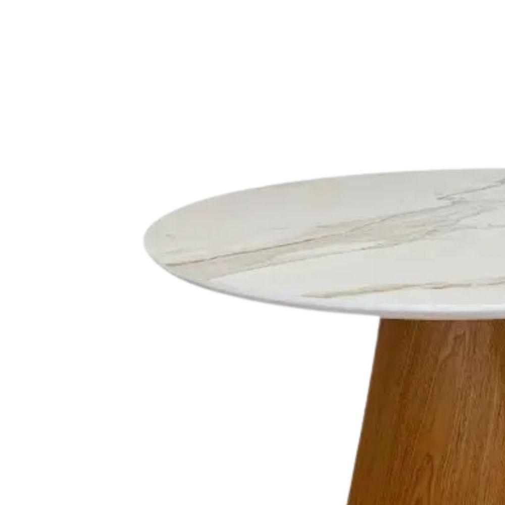 Mesa De Jantar Cone Redondo 120 Cm Base Freijó Tampo Mármore Branco Extra - 3