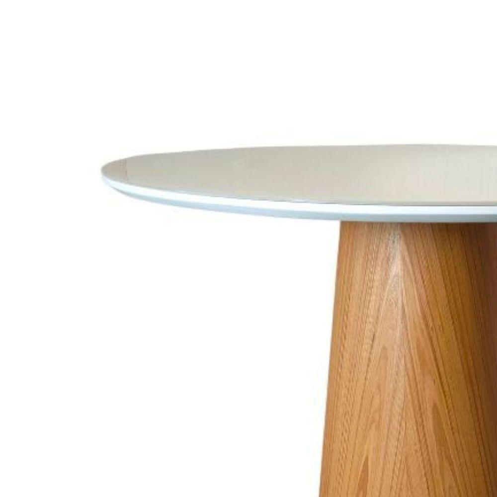 Mesa De Jantar Cone Redonda 150 Cm Base Madeira Freijó Tampo Laqueado Cor Branco - 3