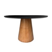 Mesa De Jantar Cone Redonda 160 Cm Base Madeira Freijó Tampo Laqueado Branco Cor Preto - 3